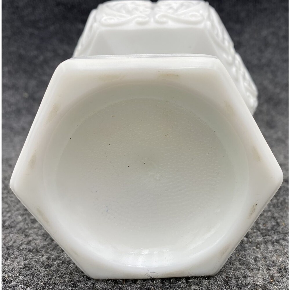 Vintage Westmoreland White Milk Glass Scroll Hexagonal Pedestal Candy Dish Bowl - Picture 8 of 9